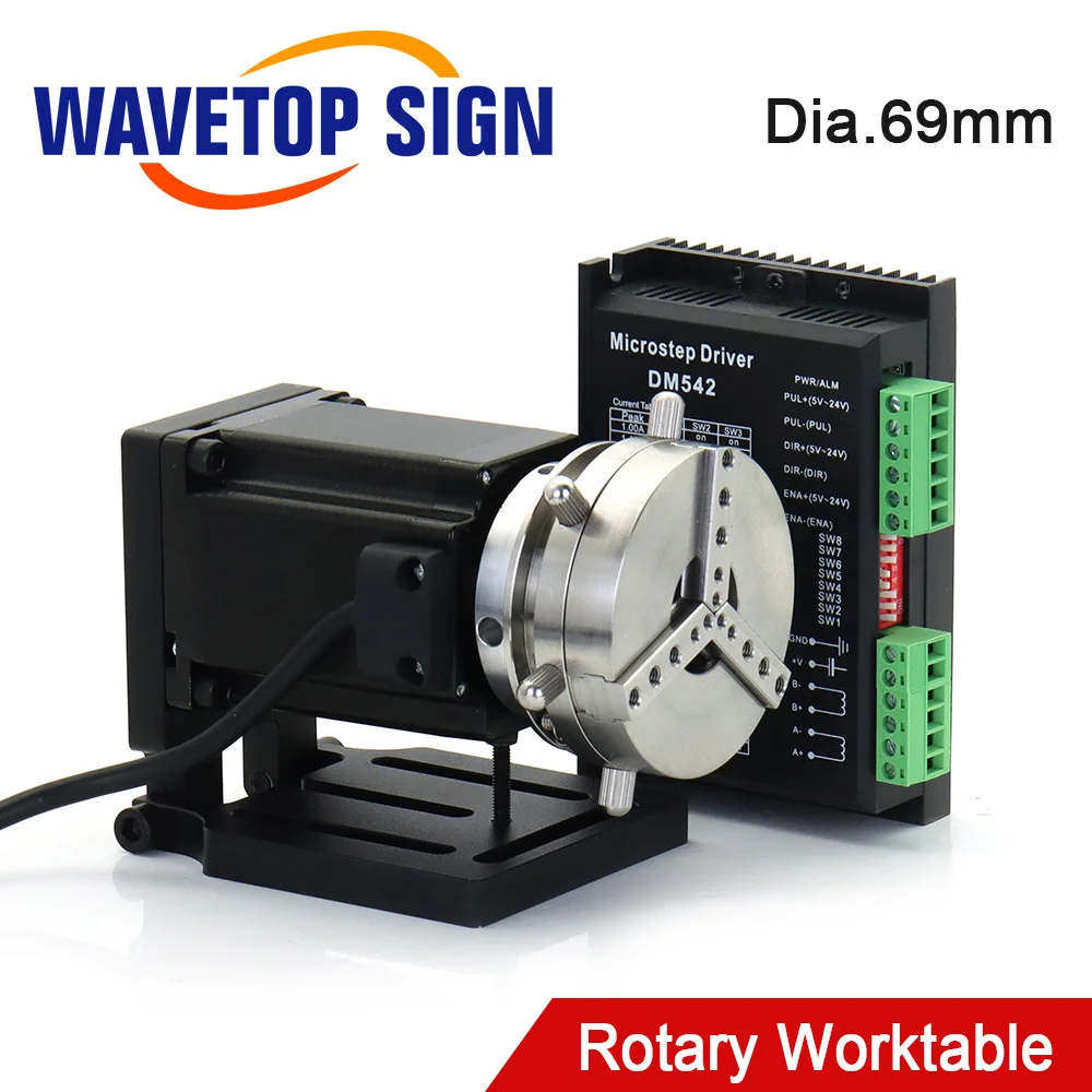 WaveTopSign Dia.69mm Rotary Device 2Phase Motor Rotary Attachment with Driver for Co2 and Fiber Marking Machine Expansion Axis