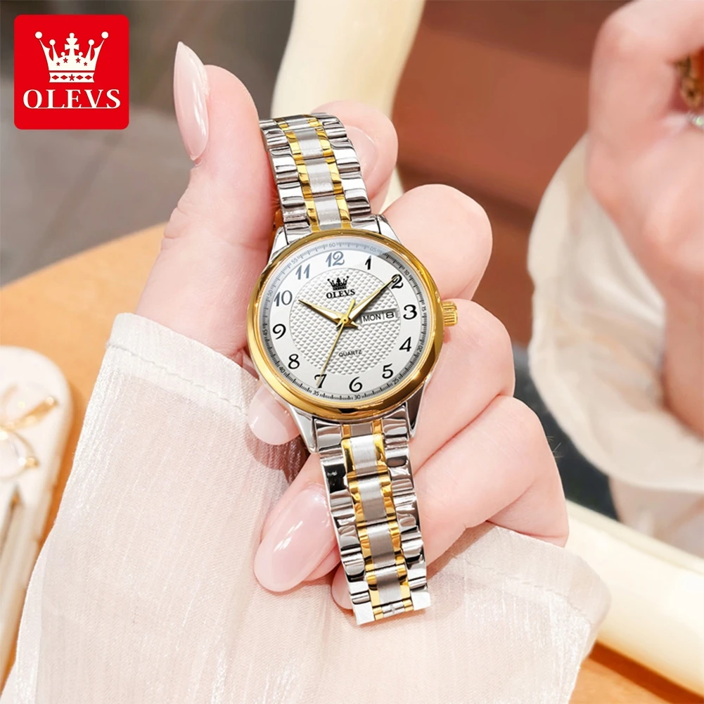 OLEVS Women Watches Date and Day,Ladies Watches with Silver Gold Stainless Steel,Elegent Female for Small Wrist Watch 5667