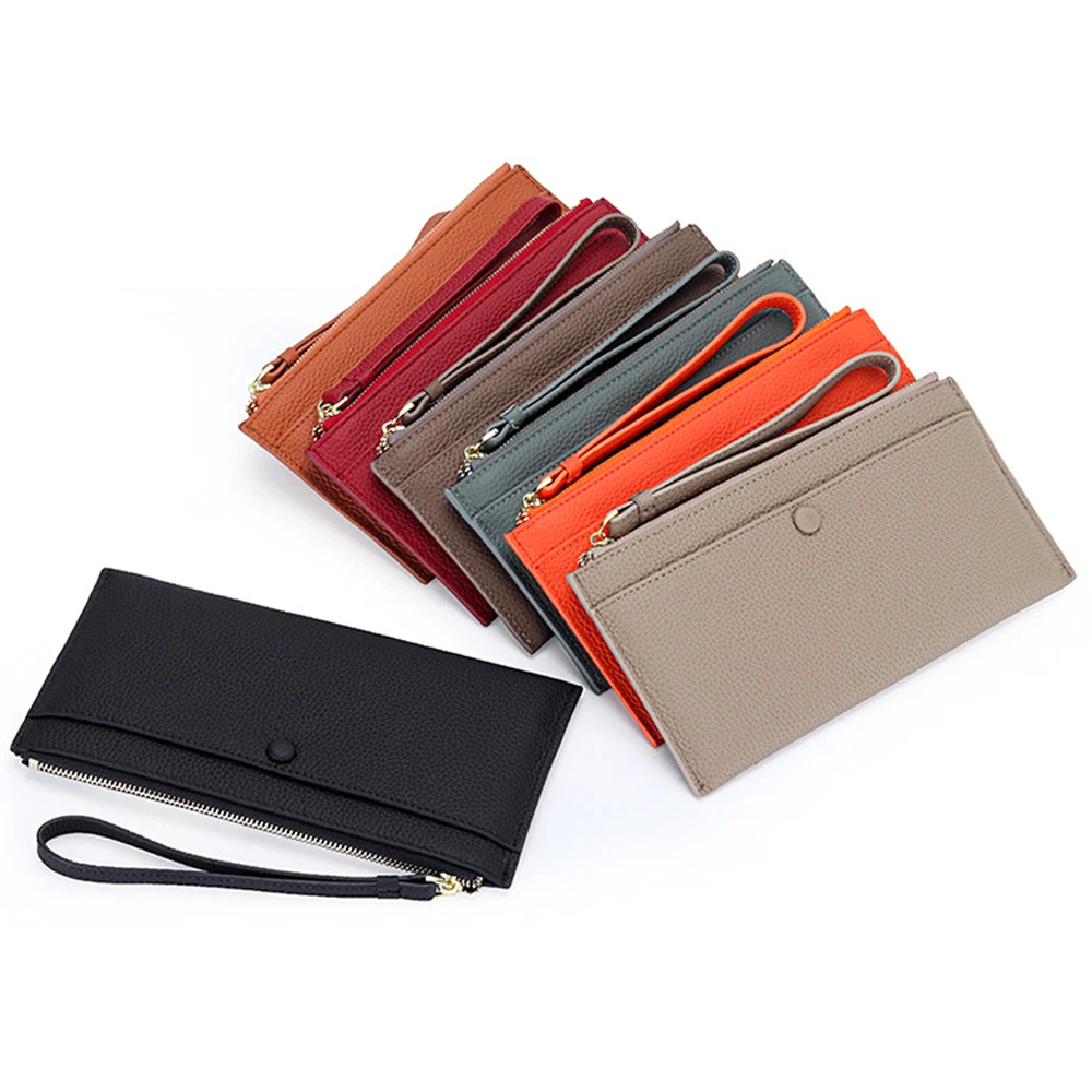 Women Genuine Leather Wristlet Wallet 2026 Slim Zipper Phone Pouch Large Capacity Portable Clutch Card Purse Ladies Wrist Wallet