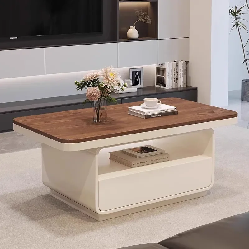 Modern Rectangular Coffee Table with Rock Slab Top and Walnut Base Light Luxury Designer Tea Table for Living Room Simple