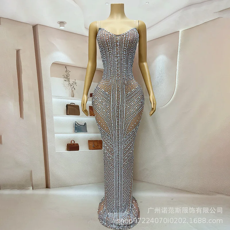 2025 bustier tubulaire diamant chaud luxe longue robe événement Banquet hôte maître des cérémonies société réunion annuelle cérémonie des récompenses étoiles