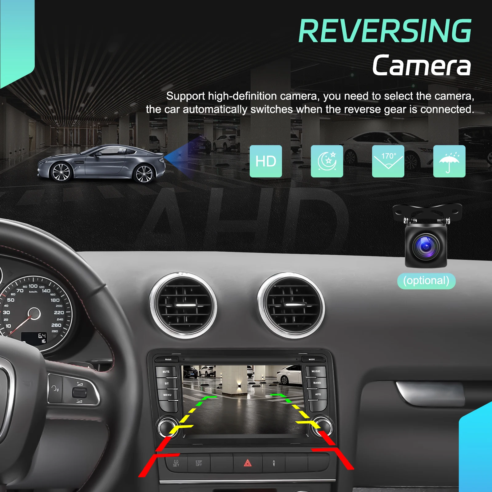 Podofo 7 Zoll 2 Din Autoradio Multimedia-Player für Audi A3 8P/A3 8P1 3-Türer Schrägheck/S3 8P/RS3 Sportback 6+128G HD Kapazitiver Touchscreen Kabelloses Carplay Android Auto Mirror Link Auto-Audiosystem WIFI GPS BT FM/RDS Autoradio Stereo – Detail 17