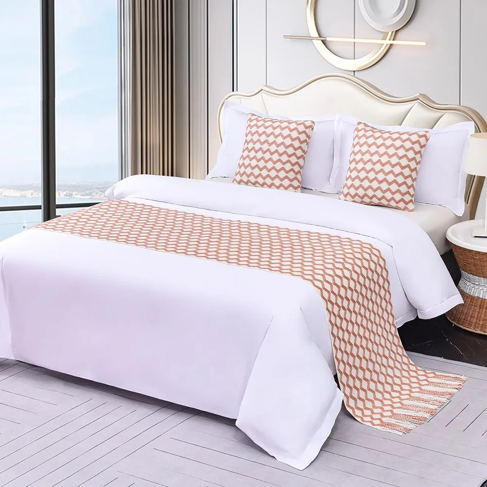 Home Hotel Longer Tassel Bed Runner Solid Plaid Wool Bed Towel Dining Wedding Party Decor Bed Tail Towel Pillowcase