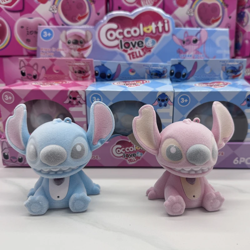 Coccolotti Stitch & Angel Keychain Blind Box Valentine Day Recording Glowing Key Buckle Flocking Custom Surprise Box Toy Gift