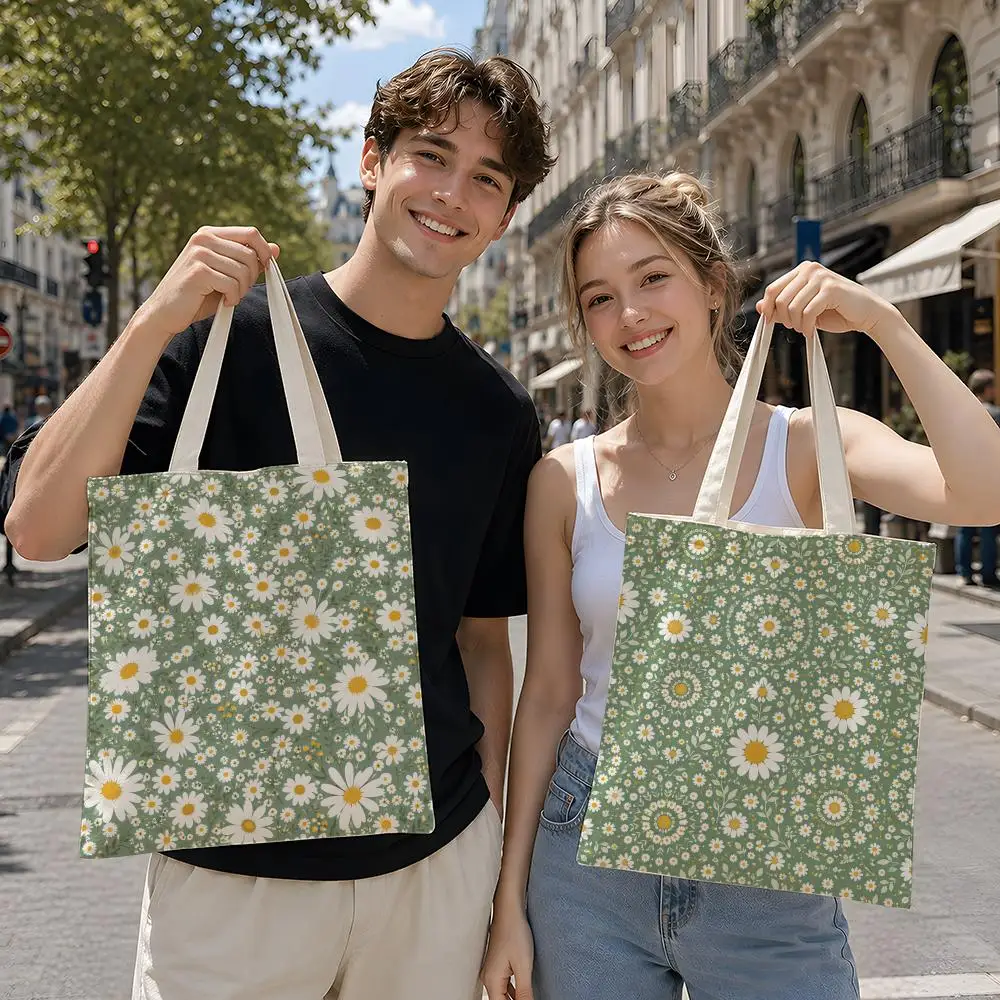 Floral Fresh F-Fresh Watercolor Daisies Storage Bags Reusable Canvas Tote Suitable for School Class Commuting Shopping as Gifts