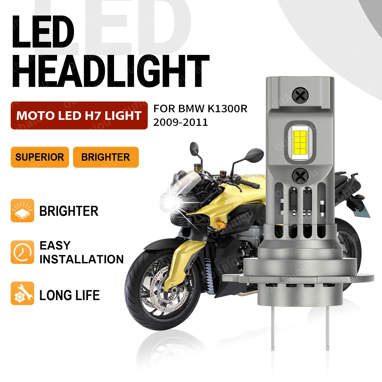 

1pc H7 Led Bulbs Headlight Motorcycle Super Bright HeadLamp Fanless Canbus 12V For BMW K1300R 2009 2010 2011 ﻿