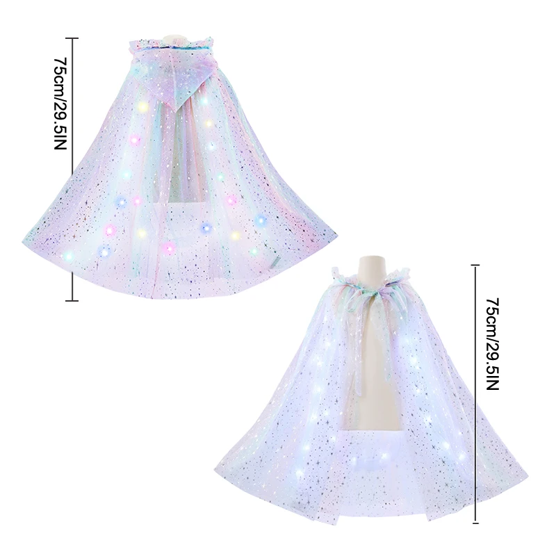 Magical Rainbow Princess Cloak With LED Soft Tulle Costume Cape For Girls Cosplay Event Party Accessories Cloak