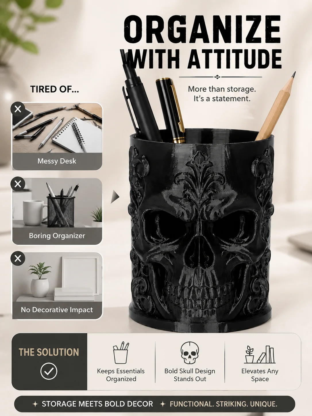 Dunkler Gothic-Totenkopf-Stift – Office Table Accessories Unique Bewertung und Preis