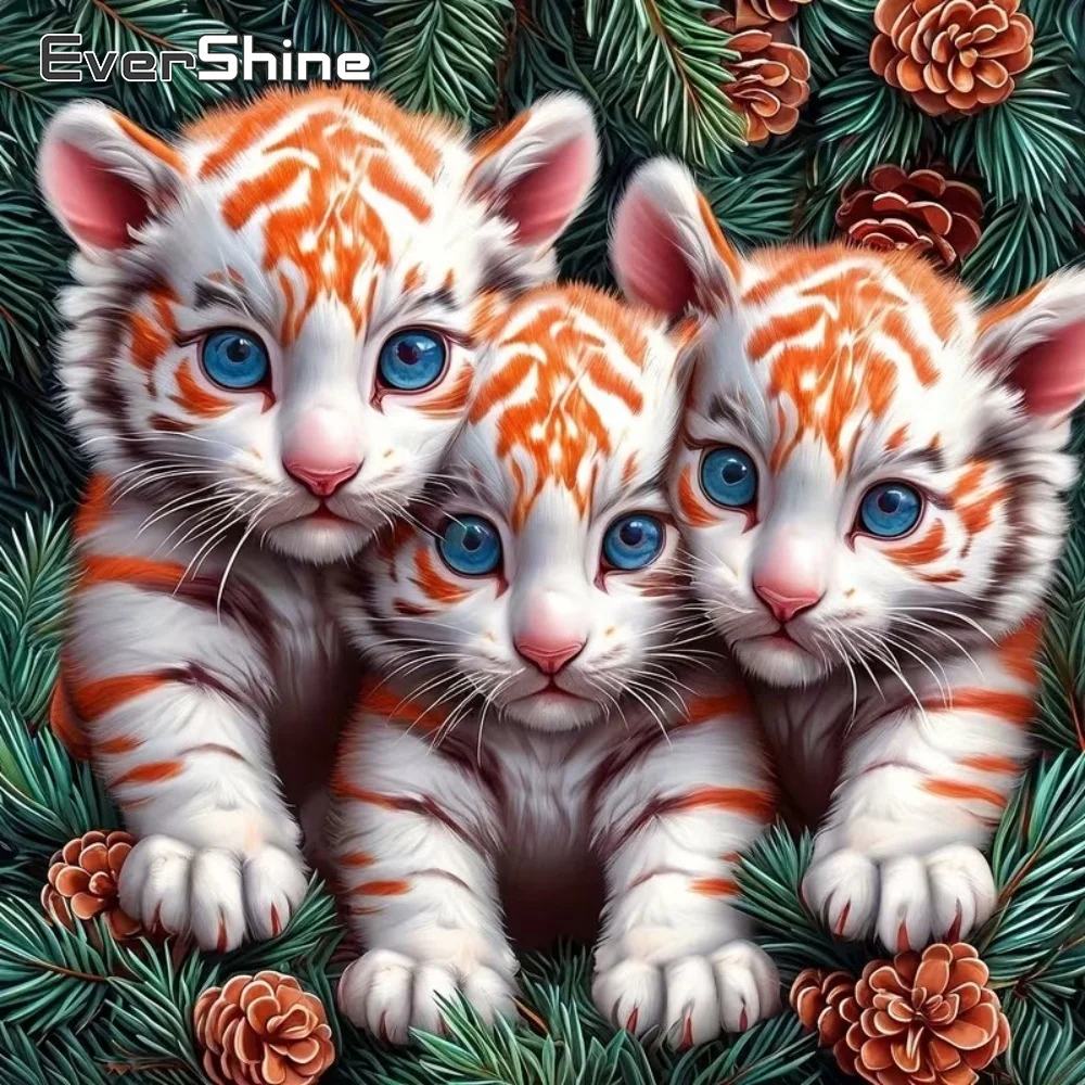 EverShine DIY Tiger-Diamantmalerei, Tier-Motiv, quadratisch, rund, Stickerei, Cartoon, geeignet für Anfänger, Mosaik, Heimdekoration