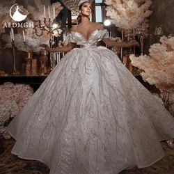 Aedmgh Ball Gown Royal Wedding Dresses Sweetheart Off The Shoulder Robe De Mariee Lace Shiny Graceful Custom Made Bridal Gown