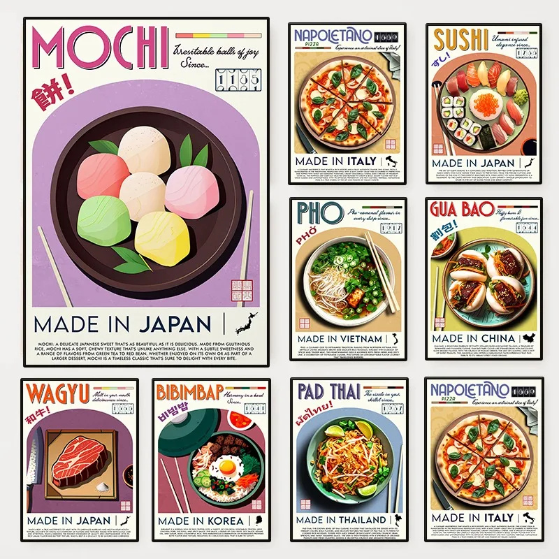 Modern International Cuisine Poster Italian Pizza Japanese Ramen Sushi Canvas Painting Wall Art Kitchen Dinner Room Home Decor