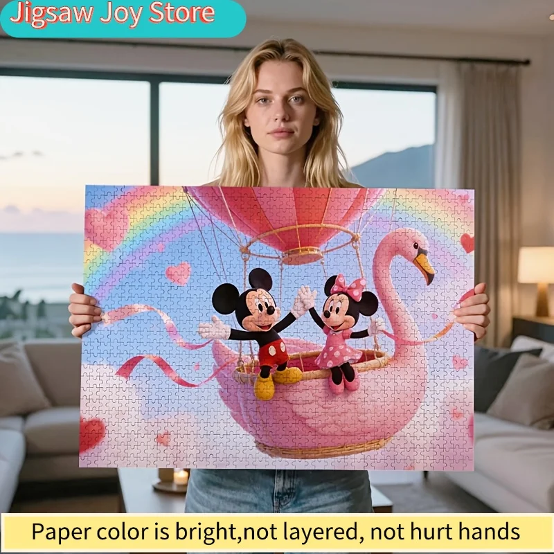 

2D Flat, 2D Flat, Puzzle Featuring Disney'S Mickey And Minnie in a Valentine-Themed Hot Air Balloon, Perfect for Couples Looki