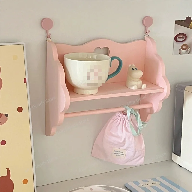 Pink Wooden Double Tier Storage Rack Desktop Cosmetic Organizer Multi-purpose Display Shelf For Dorm Bedroom Table & Wall Decor