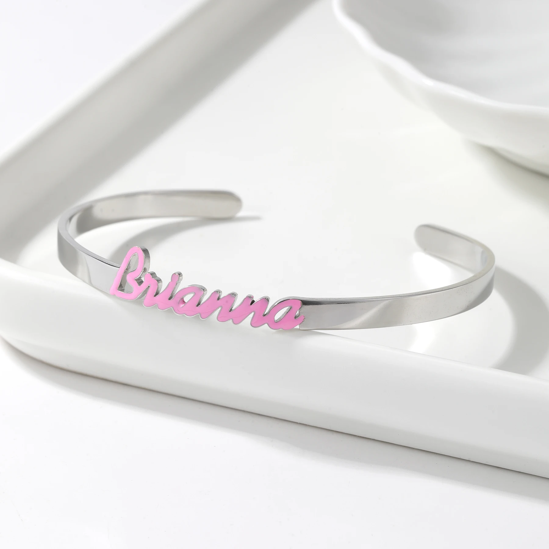

QITIAN Custom Enamel Name Bangle Dopamine Jewelry Cuff Bangle Anniversary Gift Graduation Gift Holiday Gift for Women Girl Gifts