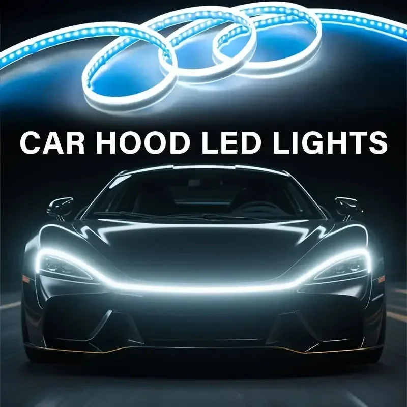 Fita de Luz LED Flexível para Capô de Carro 120cm 150cm 180cm, Luz Diurna Decorativa Automotiva, Lâmpadas de Ambiente DRL 12V