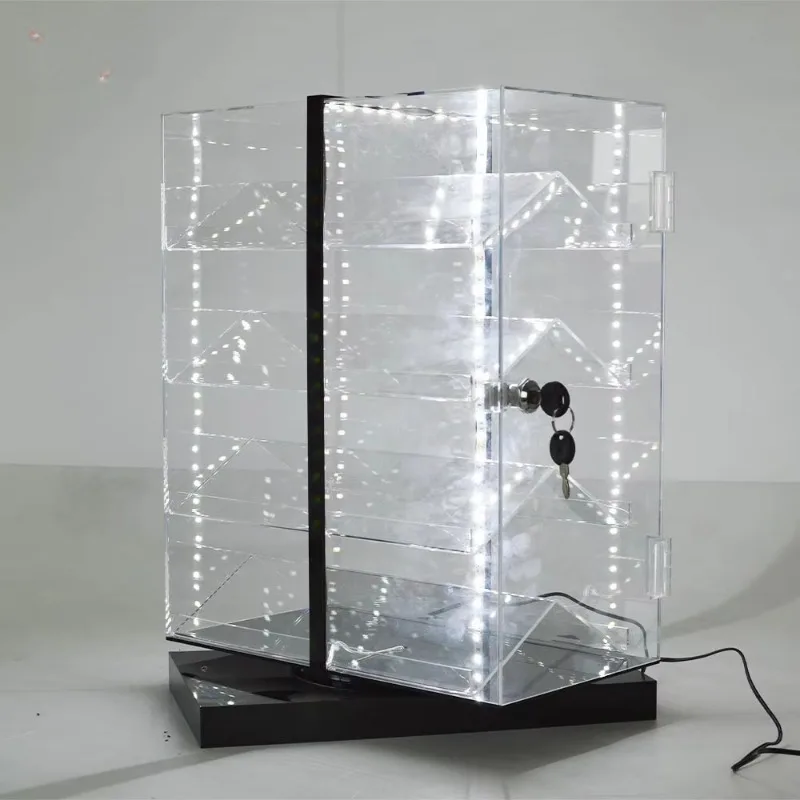 360 rotating 6-story retail store transparent counter acrylic display tower acrylic folding knife display cabinet with base