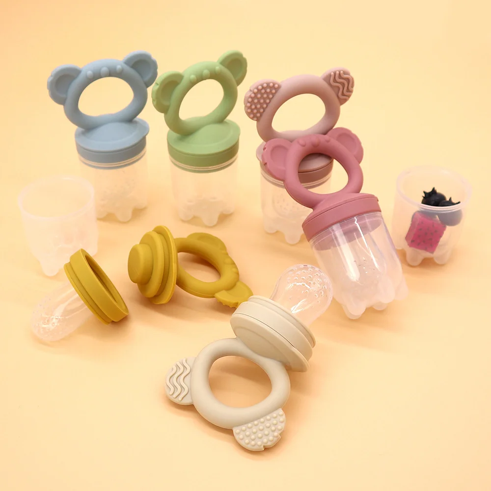 2PCS Baby Ice Cream Pops Silicone Mold Ice Cream Maker Cartoon Animal Shapes Molds Baby Fruit Feeding Pacifier Teether Toy