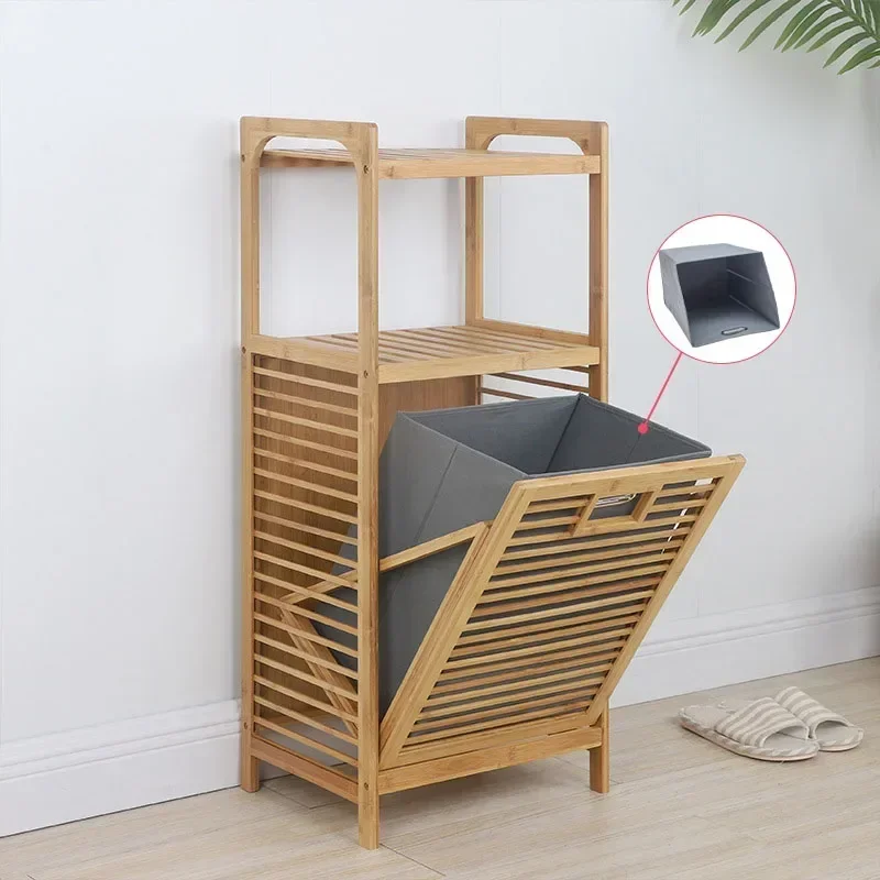 Bathroom Dirty Laundry Storage Basket with Lid Bedroom Wardrobe Multifunctional Bamboo Laundry Basket for Household Goods