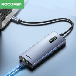 Rocoren 6 in 1 USB C Hub RJ45 4K @ 30Hz USB 3.0 Splitter PD 100W Tip C Dock İstasyonu Macbook Air Pro Samsung Xiaomi Dizüstü Bilgisayar