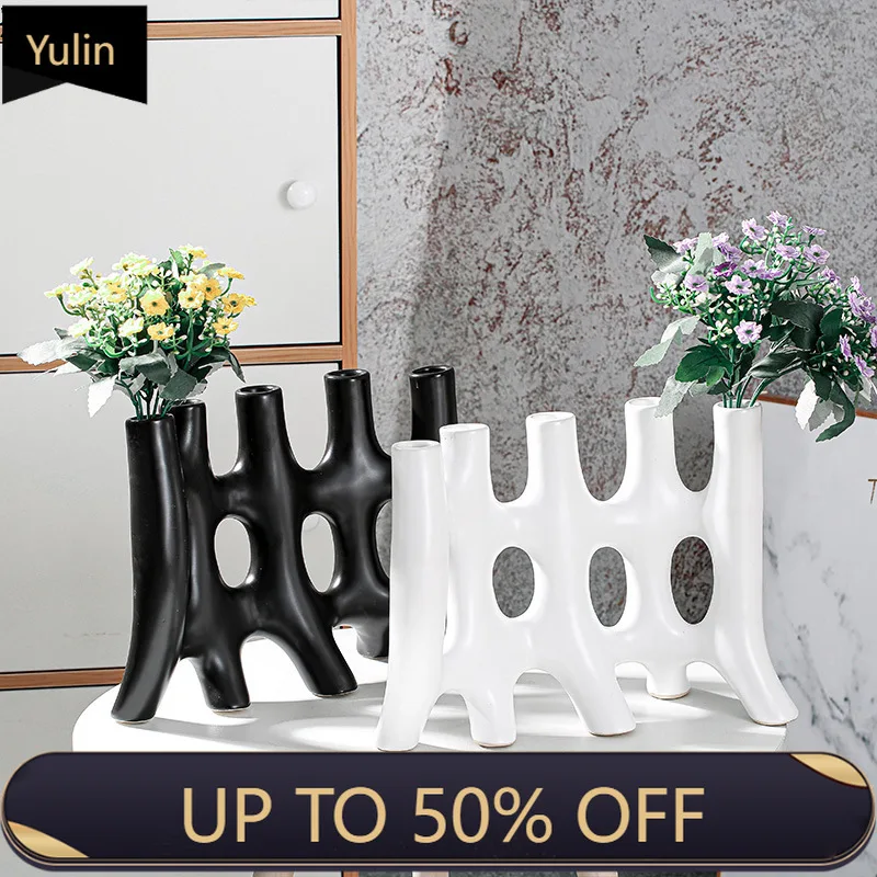 Creativity Ceramic Vase Artificial Flowers Flower Arrangement Living Room Decoration Abstract Floral Vases Home Decor Modern