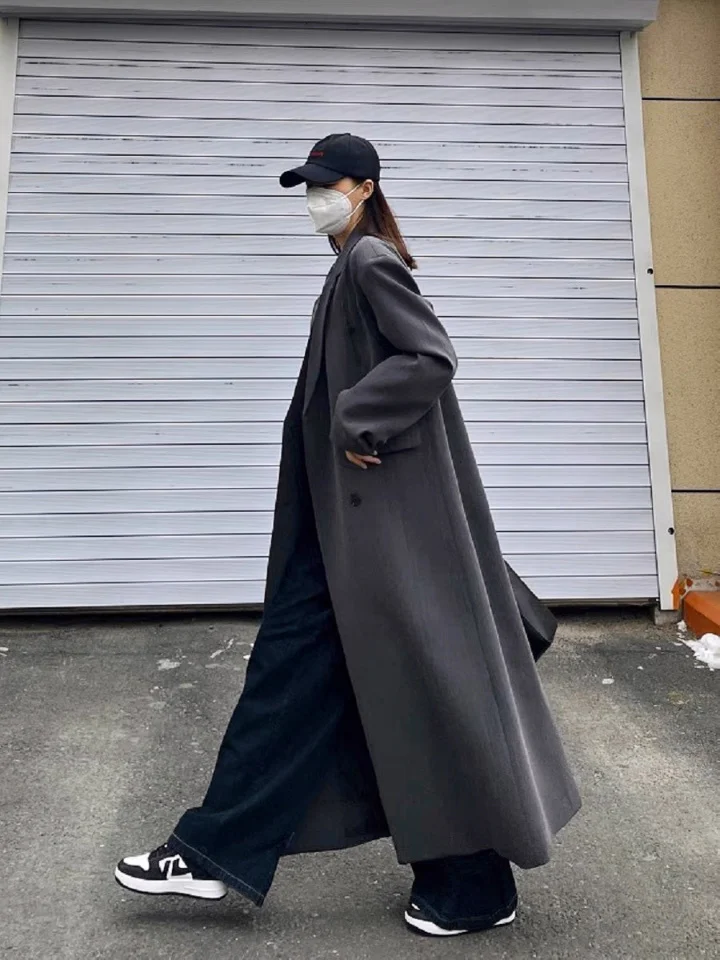 

Женский плащ с кофейным разрезом, французский верх, шерстяное пальто с длинными рукавами и складками, осень, весна-осень, гладкий силуэт, нерегулярный