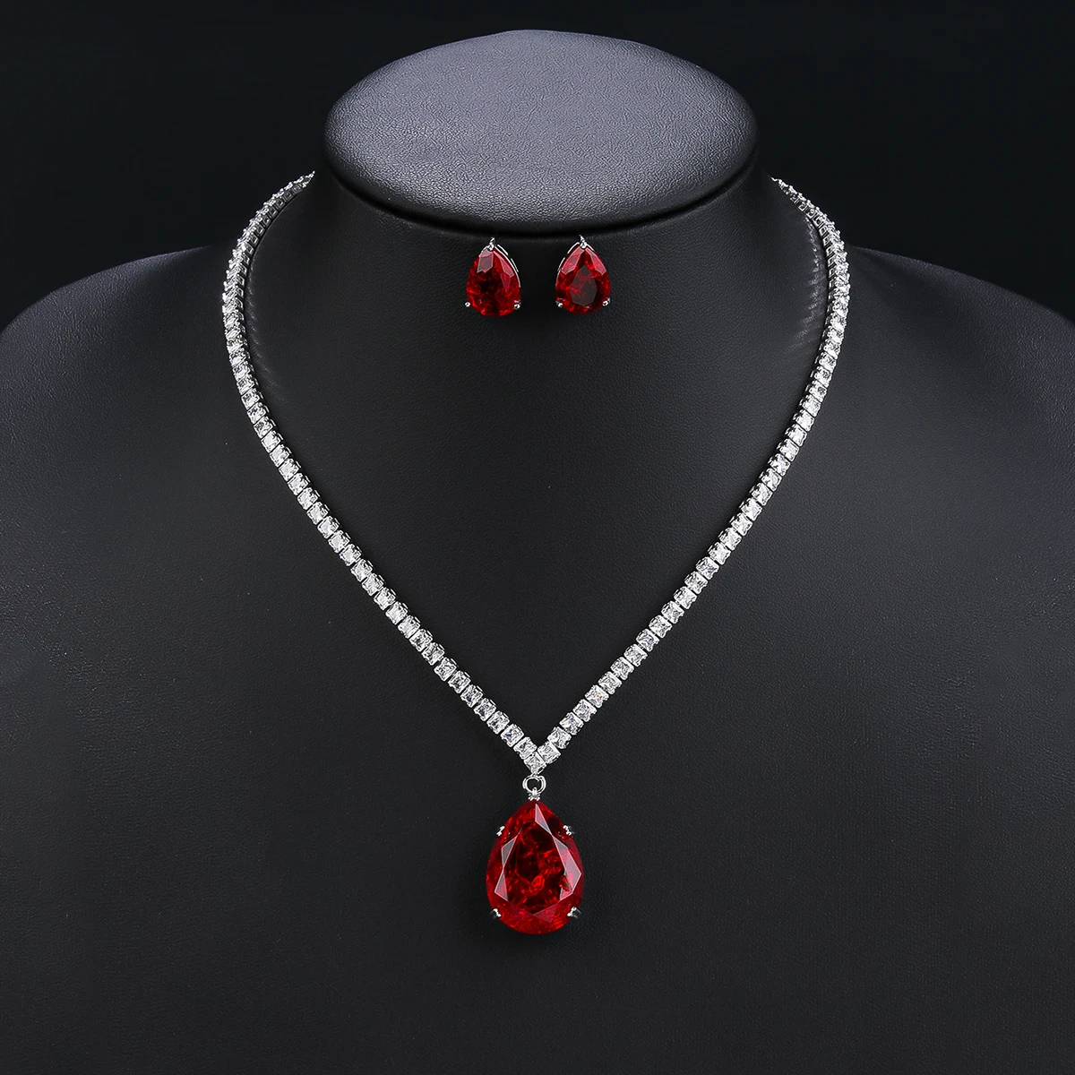 Elegant CZ Water Drop Cubic Zirconia Pendant  Necklace  Earrings Set Bridal Wedding Jewelry Sets for Women Gift CN10721