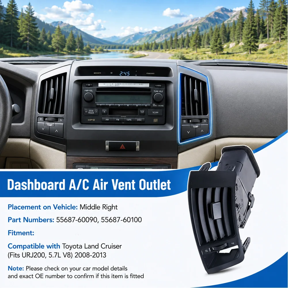 Front Dash Air Conditioning AC Vent Grill Outlet Assembly for Toyota Land Cruiser URJ200, 5.7L V8 2008-2013 LHD 55687-60100