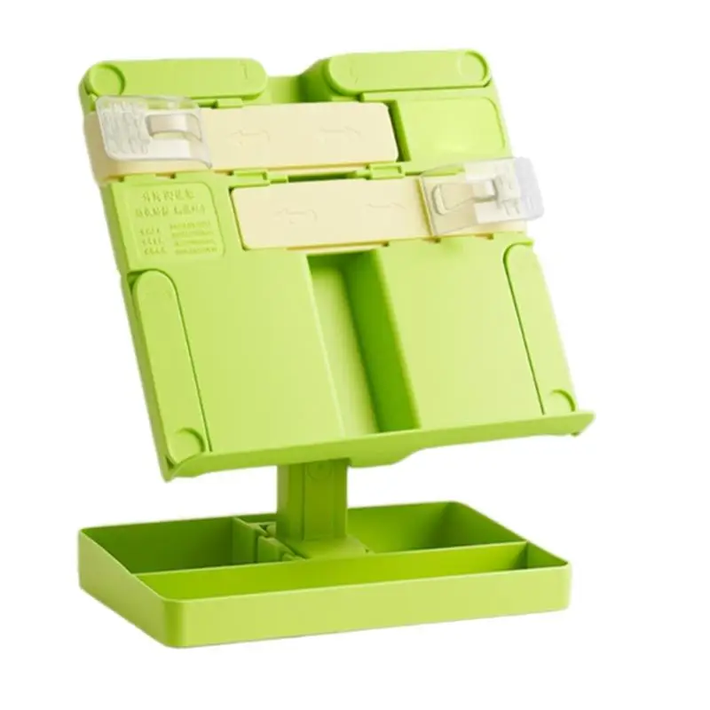 31BA Foldable Plastic Reading Stand Adjustable Textbook Stand Folding Book Rest with Page Clips for Book Tablet Music Scores