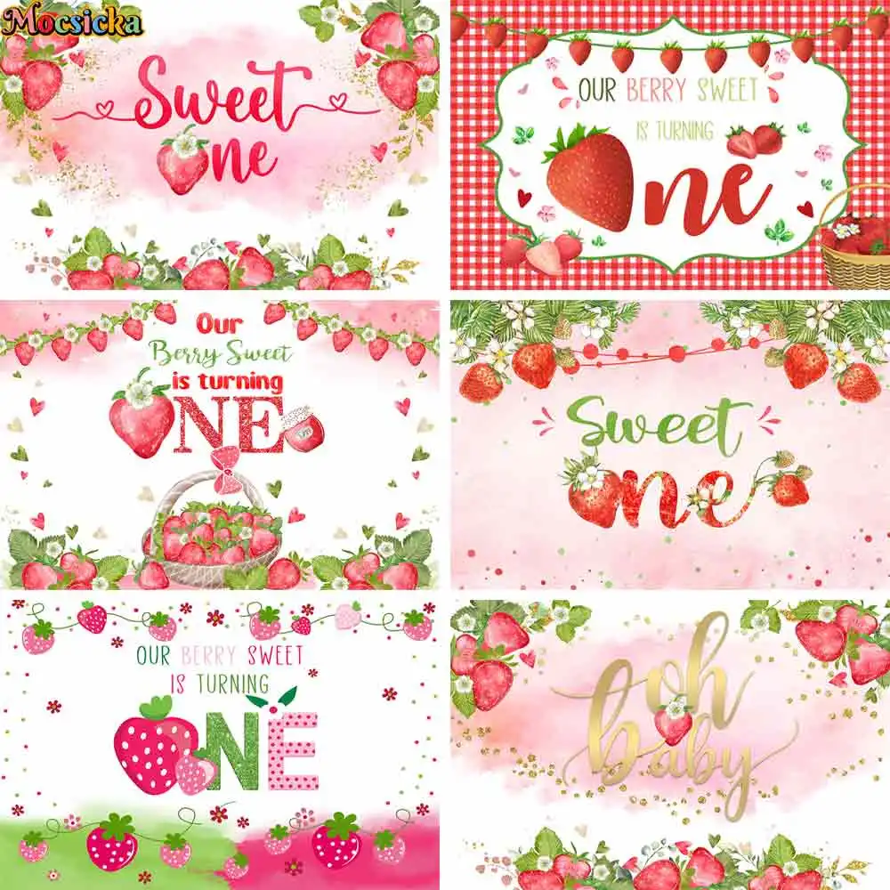 

Strawberry Photography Backdrop Sweet One Newborn Baby Shower Background Girl Birthday Party Decoration Photo Studio Photocall