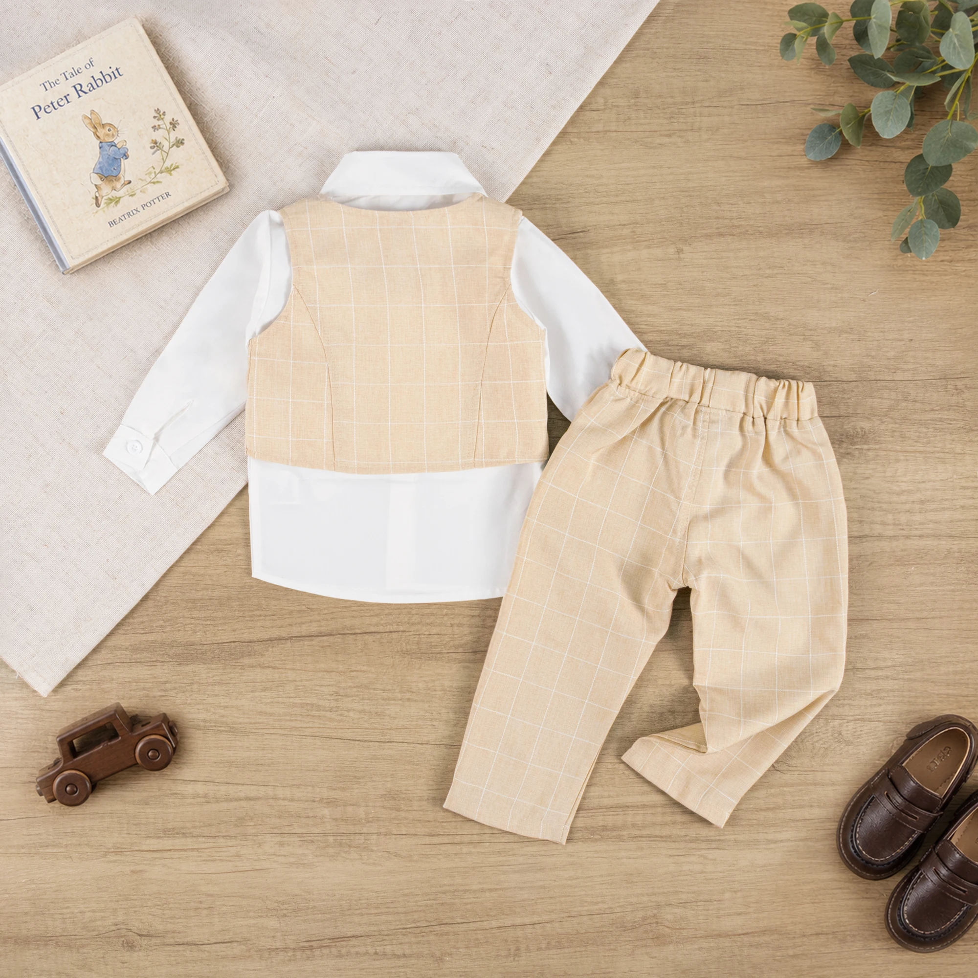 Jungen Gentleman Westenanzug 1-6 Jahre Kinder Geburtstag Frühling Herbst Kleidungsset Kleinkind Kariertes Formelles Hochzeitsoutfit – Detail 4