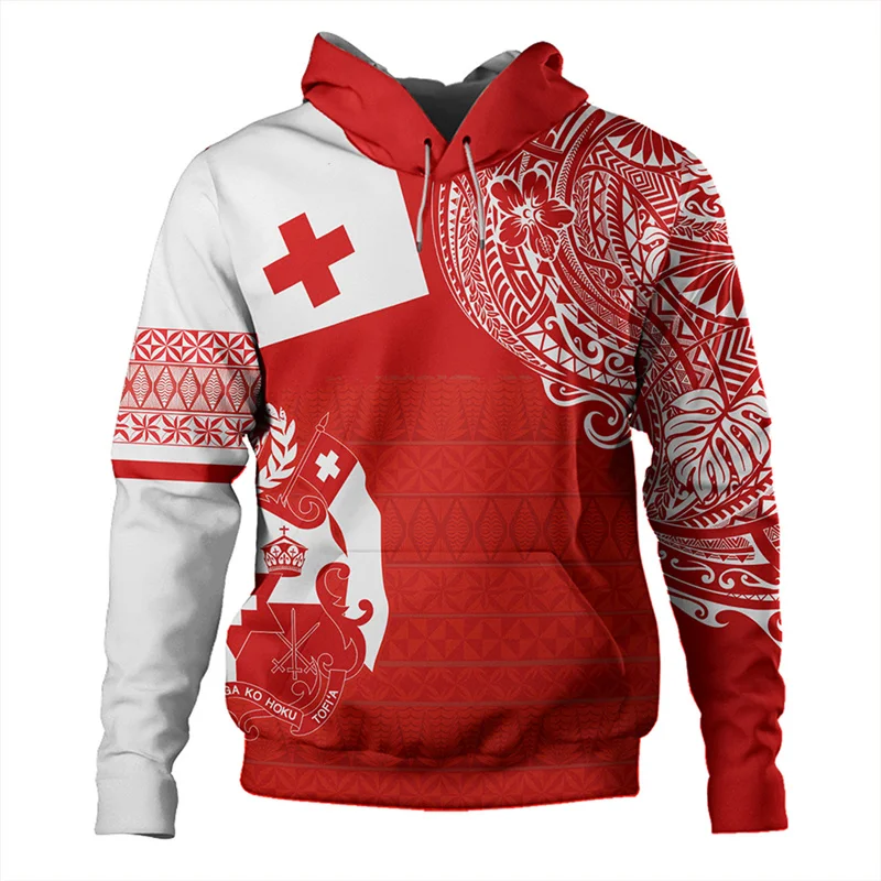 The Kingdom Of Tonga National Flag 3D Print Hoodies Tonga Coat Of Arms Graphic Hooded Hoody Vintage Casual Pullovers Sweatshirts