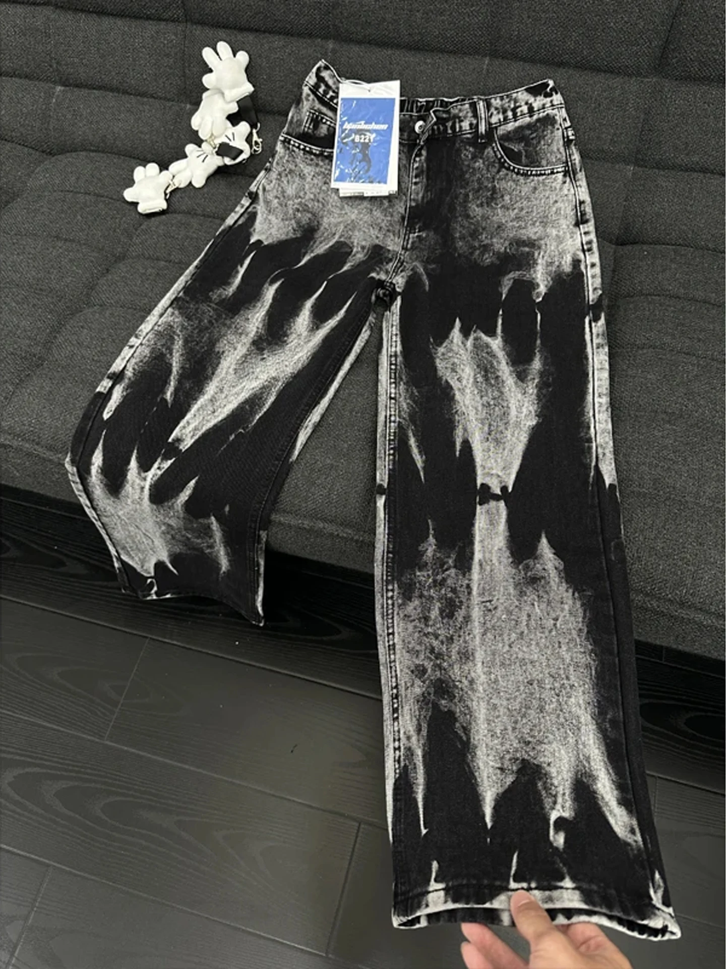 

Мужские джинсы прямого кроя в стиле High Street, окрашенные, модные, брендовые, для высоких мужчин, уличная одежда Haome