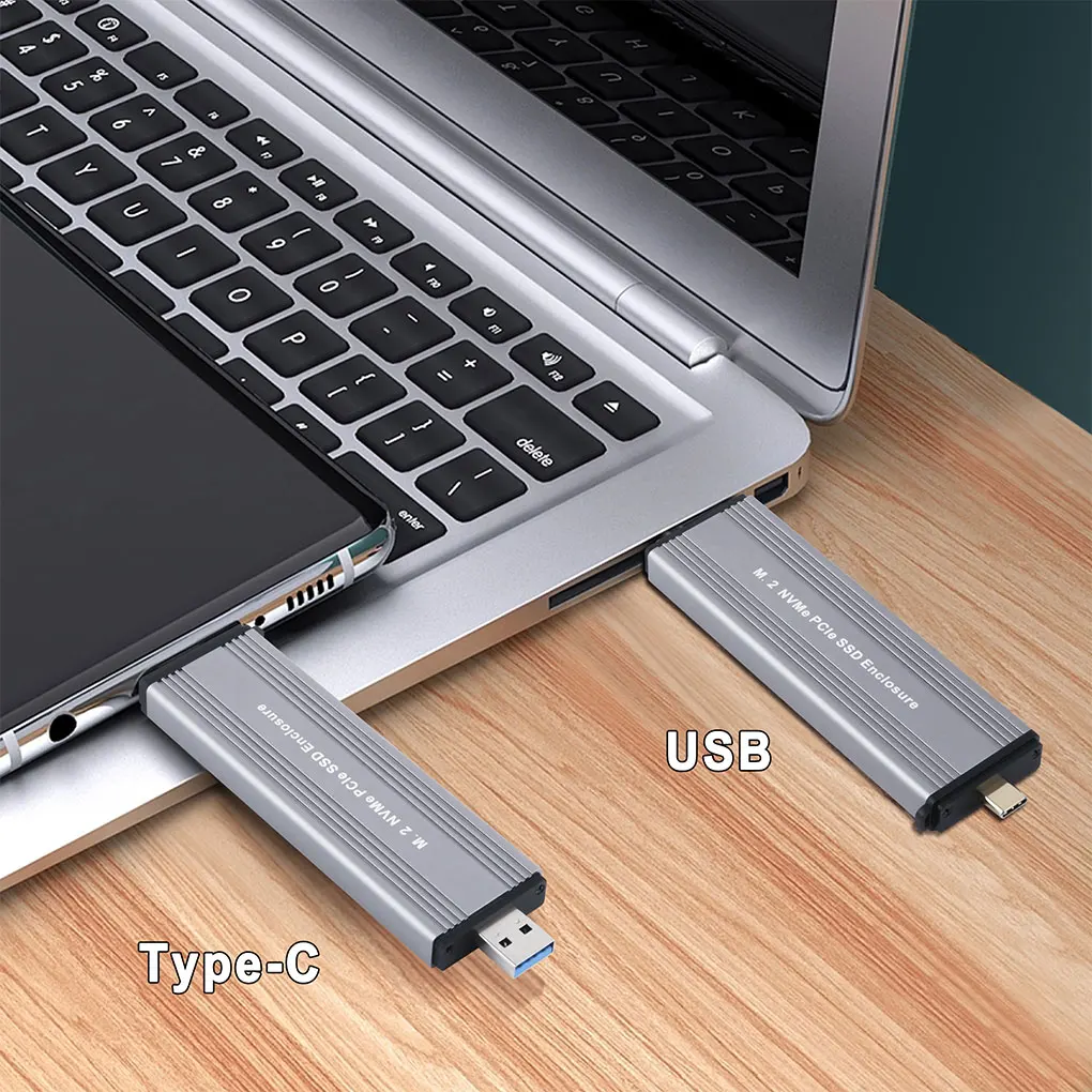 Dual USB Interface Drive Container Enclosure Aluminum Adapter External Connection Data Hard Disk Box With Lanyard