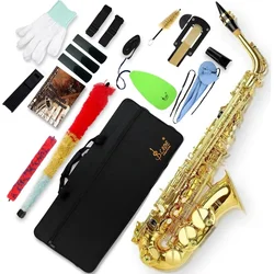 SLADE Gold Saxophone Brass Eb Alto Saxophone with Cleanning Cloth Reed Clip Trimmer Strap Glove Parts for Beginners Adults