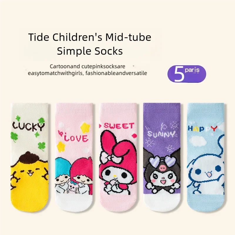 Sanrio Nette Cinnamoroll Mädchen Socken Herbst Neue Ankunft Kuromi kinder Socken Koreanischen Stil Baby Mid-Kalb Socken