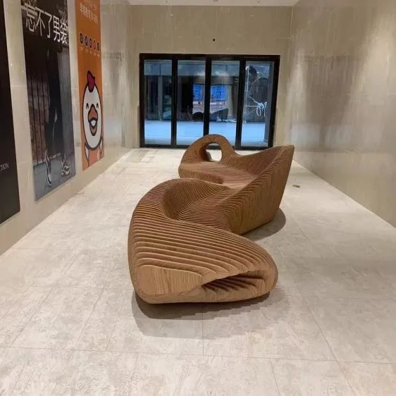 Outdoor solid wood sliced seat Hotel  Shaped bench Shopping mall Sales office Household rest Bench