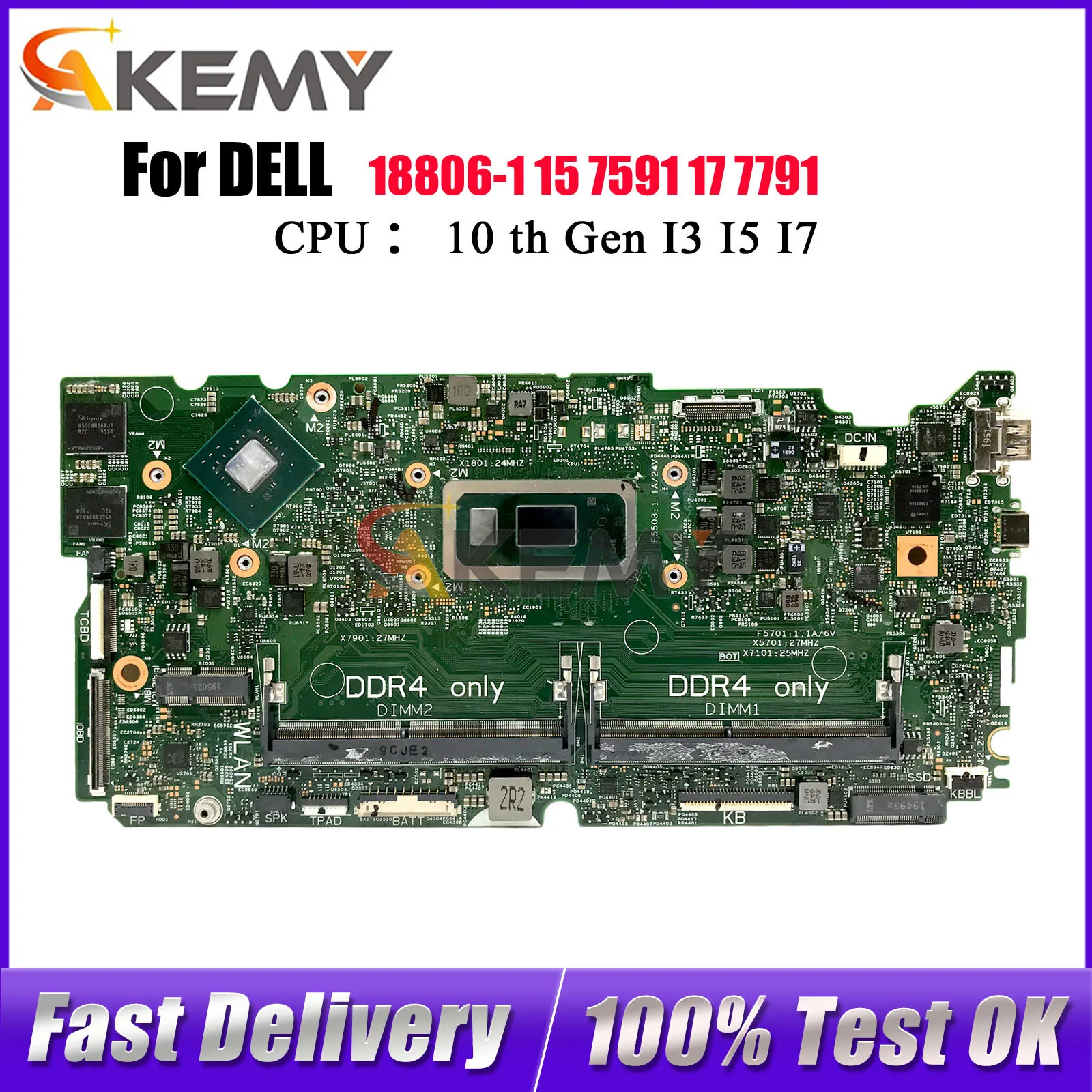 

For Dell Inspiron 15 7591 17 7791 Notebook Mainboard 18806-1 with i5 i7 CPU CN-0850TM 0D0JY6 0850TM Tested OK