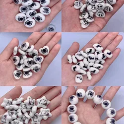 10Pcs 16MM Acrylic Gasket Beads Halloween Print Spider Bat Mask Ghost Mix Beads For Making Bracelet Necklace Accessories
