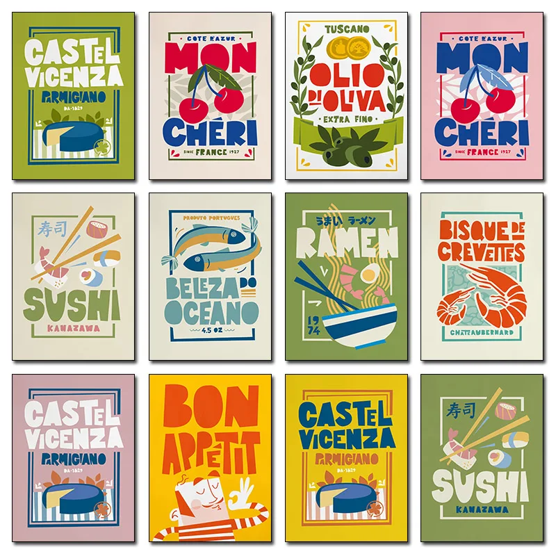 Póster Divertido de Comida de Dibujos Animados, Impresión de Habas sobre Tostadas, Frase Bon Appetit, Pintura de Diamantes, Cuadro de Arte para Pared, Decoración para Comedor y Cocina