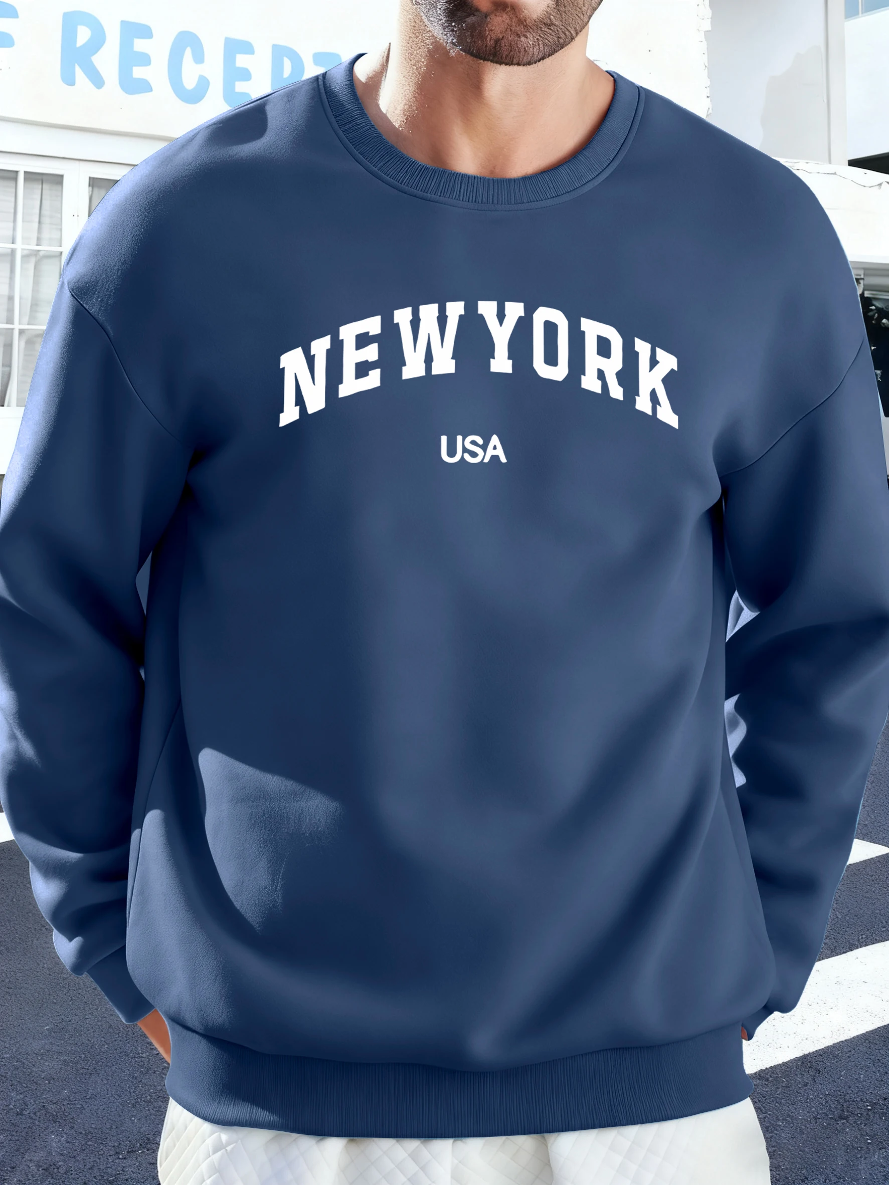 

Нью-Йорк, США, мужские модные пуловеры с круглым вырезом и принтом, флисовая осенняя толстовка, уличная повседневная спортивная одежда, мягкая мужская толстовка большого размера