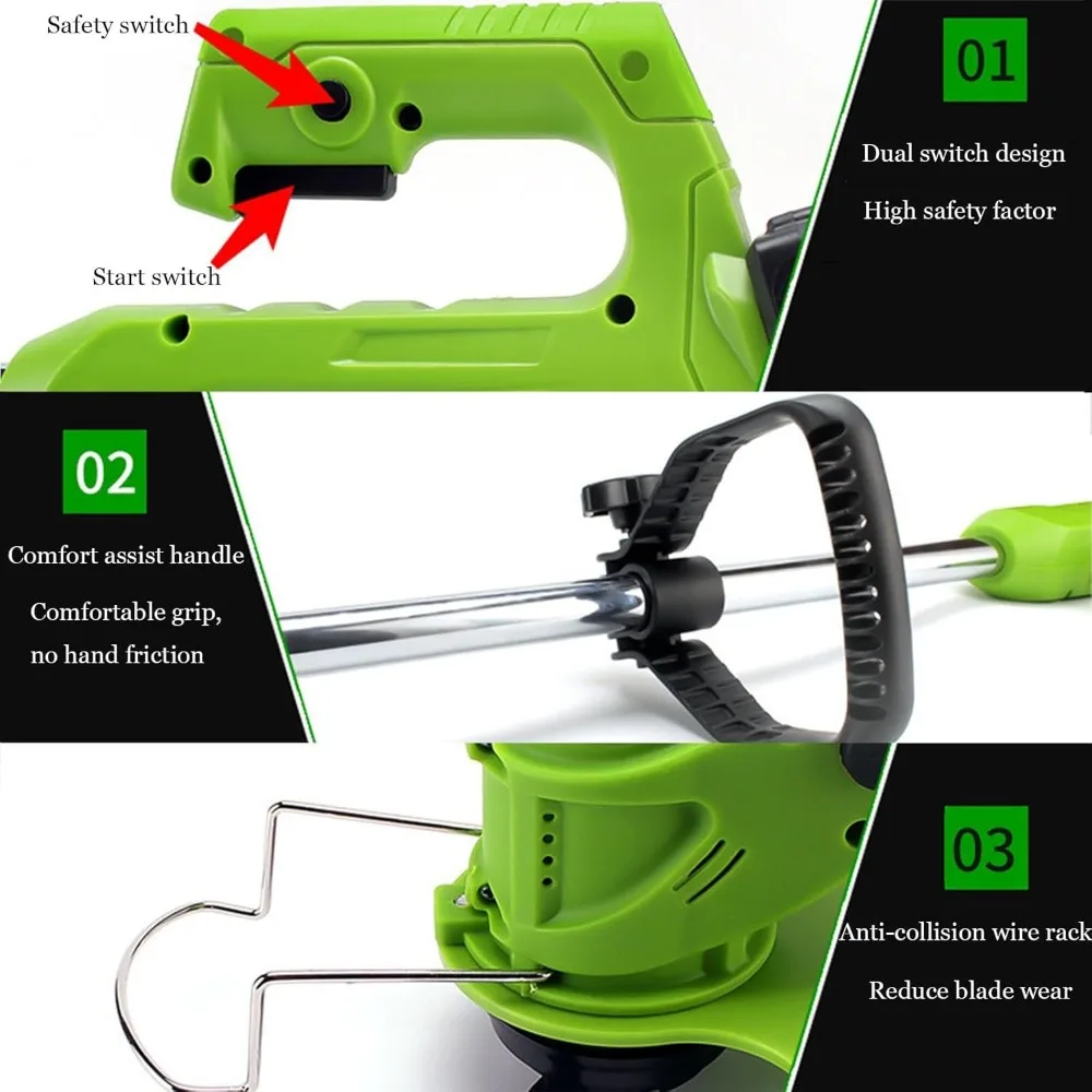 Draadloze telescopische elektrische grastrimmer met verstelbaar koord en extra wielen voor huishoudelijk gebruik in de tuin