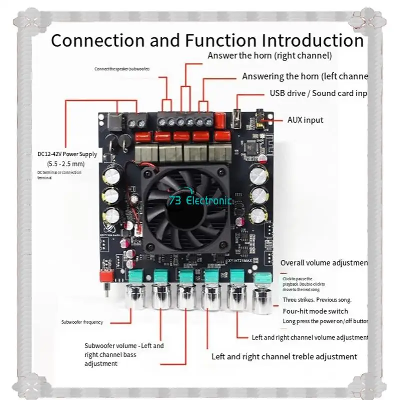 24-Hour Delivery HT21MAX Speaker Board 200Wx2+ 400W 2.1 Channel High-Power Bluetooth Digital Sound Amplifier Board Subwoofer TPA