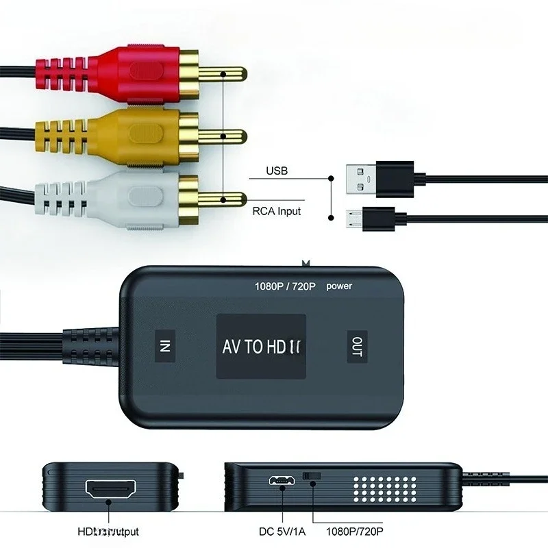 RCA to HD Converter AV to HD Adapter RCA to HD Composite Audio Video Converter for PS1, PS2, PS3, STB, Xbox, VHS, VCR
