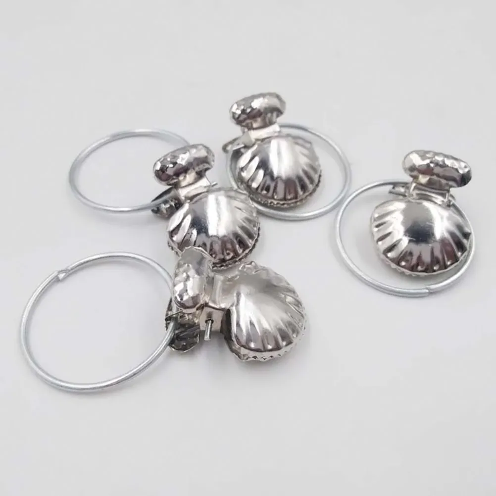 8Pcs Silver Stainless Steel Window Curtain Clips Shell Hooks for Curtains Drapery Rod Rings Easy Pull Hold Sliver Hooks