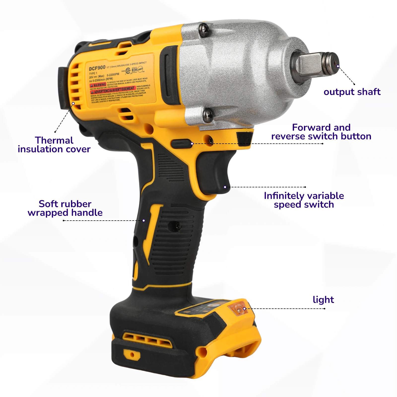 Бесщеточный ударный гайковерт DeWALT DCF900, мощность 20 В, скорость привода под давлением, двойная безопасность и эргономичная конструкция для тяжелых условий эксплуатации