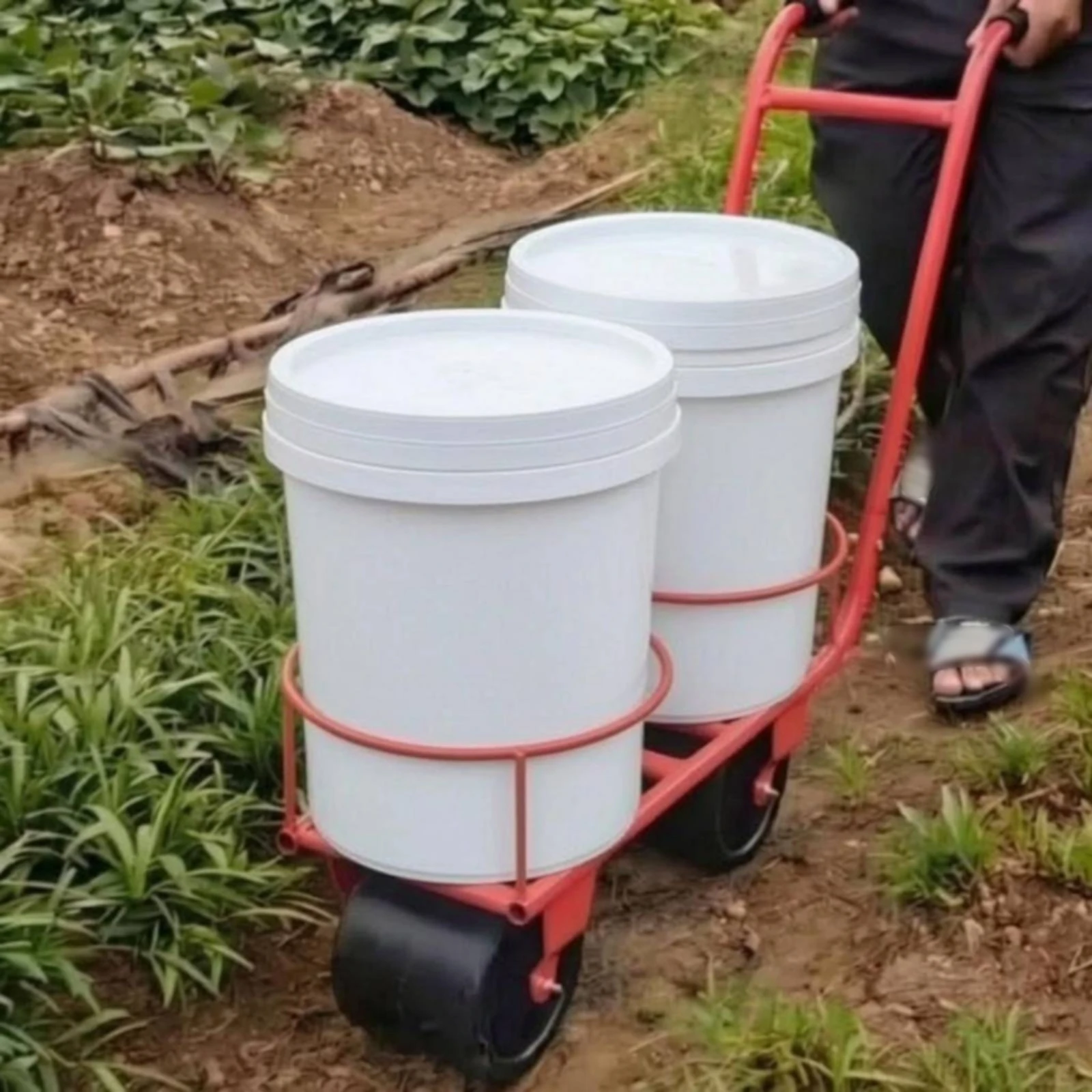 

Fruit Picking Vehicle Red Vegetable Picking Vehicle Garden Tool Dual Container Holders Black Grip Handles for Orchards, Gardens