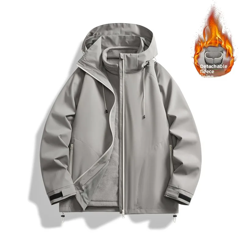 

Thiened Fce Lined Outdoor Climbing Suit Two-Piece Set Removable Inner Vest Stand Fit Long Sve for Couples