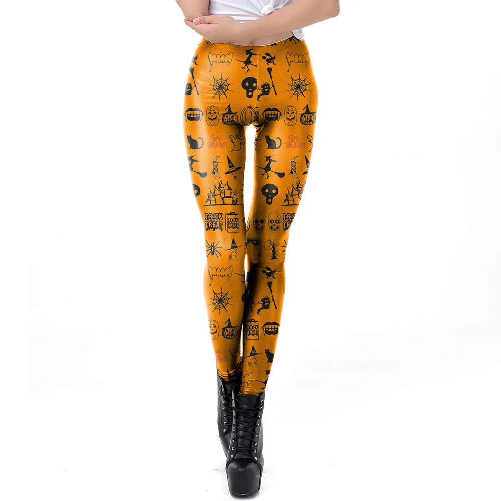 Halloween Skull Digital Print, Christmas Leggings, Tight Sports Small Leg Pants, Yoga Pants