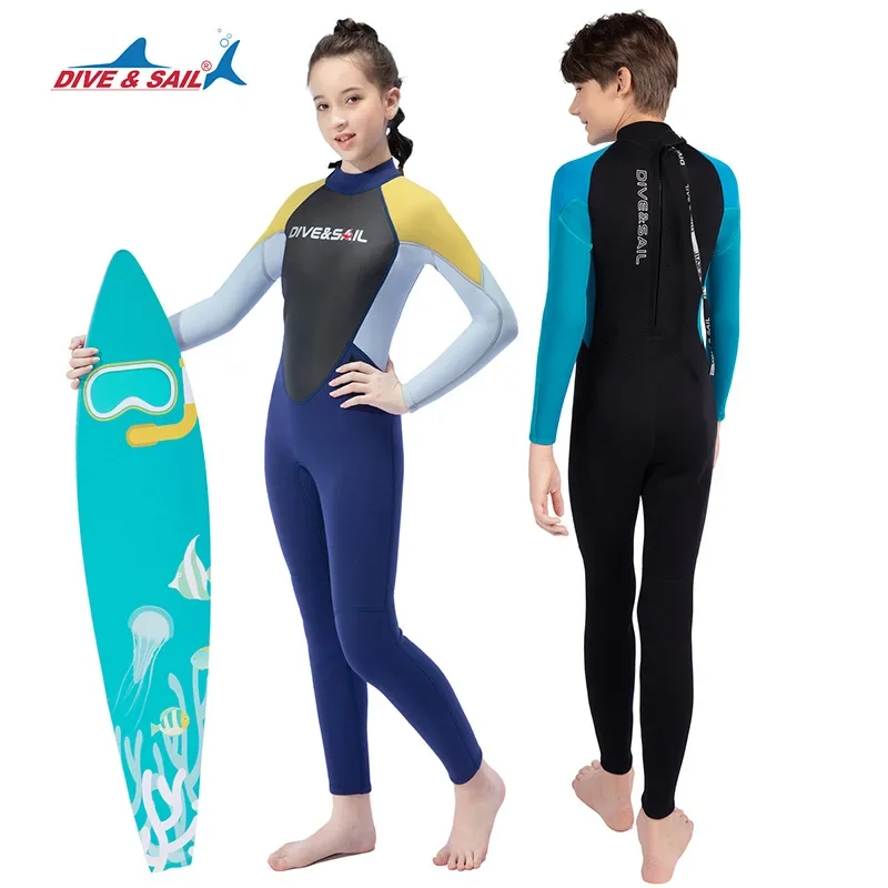 Children\'s 2.5MM Neoprene Diving Suit One Piece Long Sleeve Wetsuit Youth Boys Girls Surfing Snorkeling Winter Swimming Swimsuit