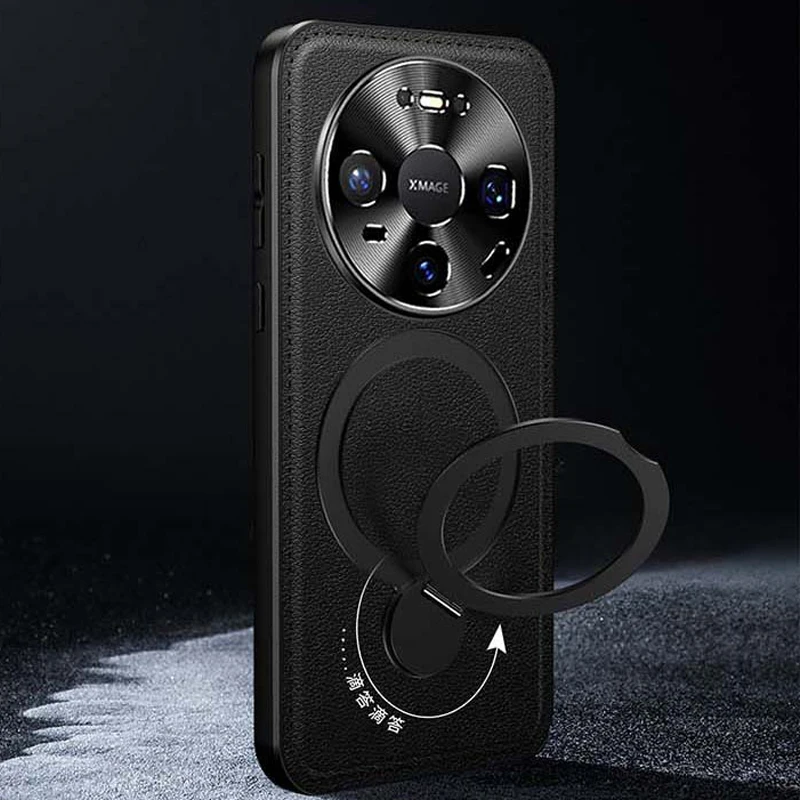 

Metal Ring Holder Magnetic Wireless Charging Back Cover Cases For Huawei Mate 80 Pro Max Anti-Drop Silicone Leather Phone Case